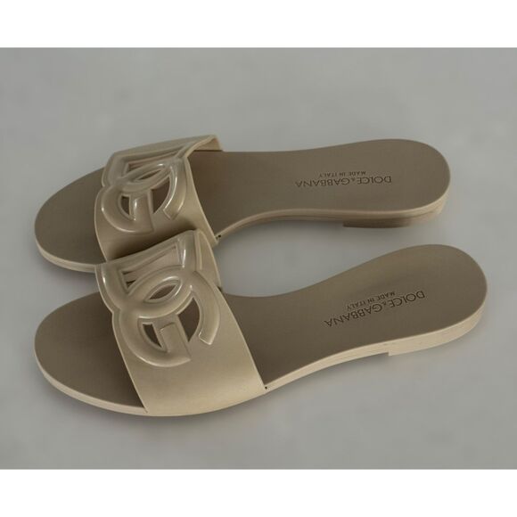 Dolce & Gabbana Cream Interlock Logo Rubber Slides Sandals Size 37 - Picture 4 of 7